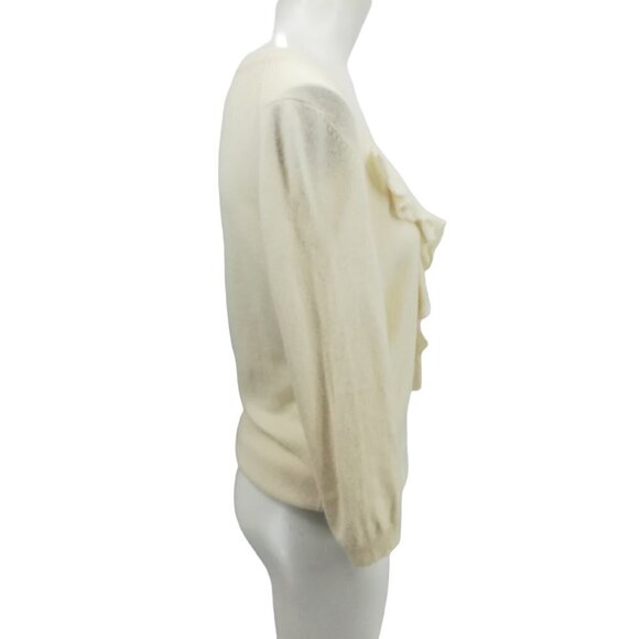 Talbots 100% Pure Cashmere Ruffle Front Scoop Neck Pullover Sweater Size S Ivory - Picture 13 of 13